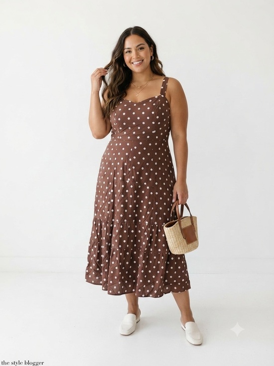 City Chic Dresses & Skirts - City Chic Brown Polka Dots Midi Ruffle Women's Dress. Size XXL